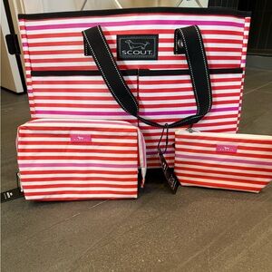 Scout Red, Pink & White Striped Tote with Matching Bags